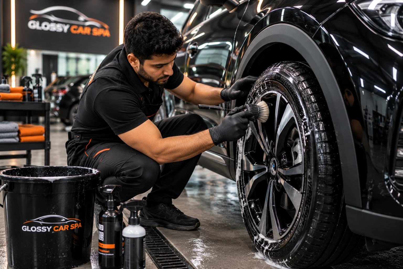 Detailed alloy wheel and shined tyre